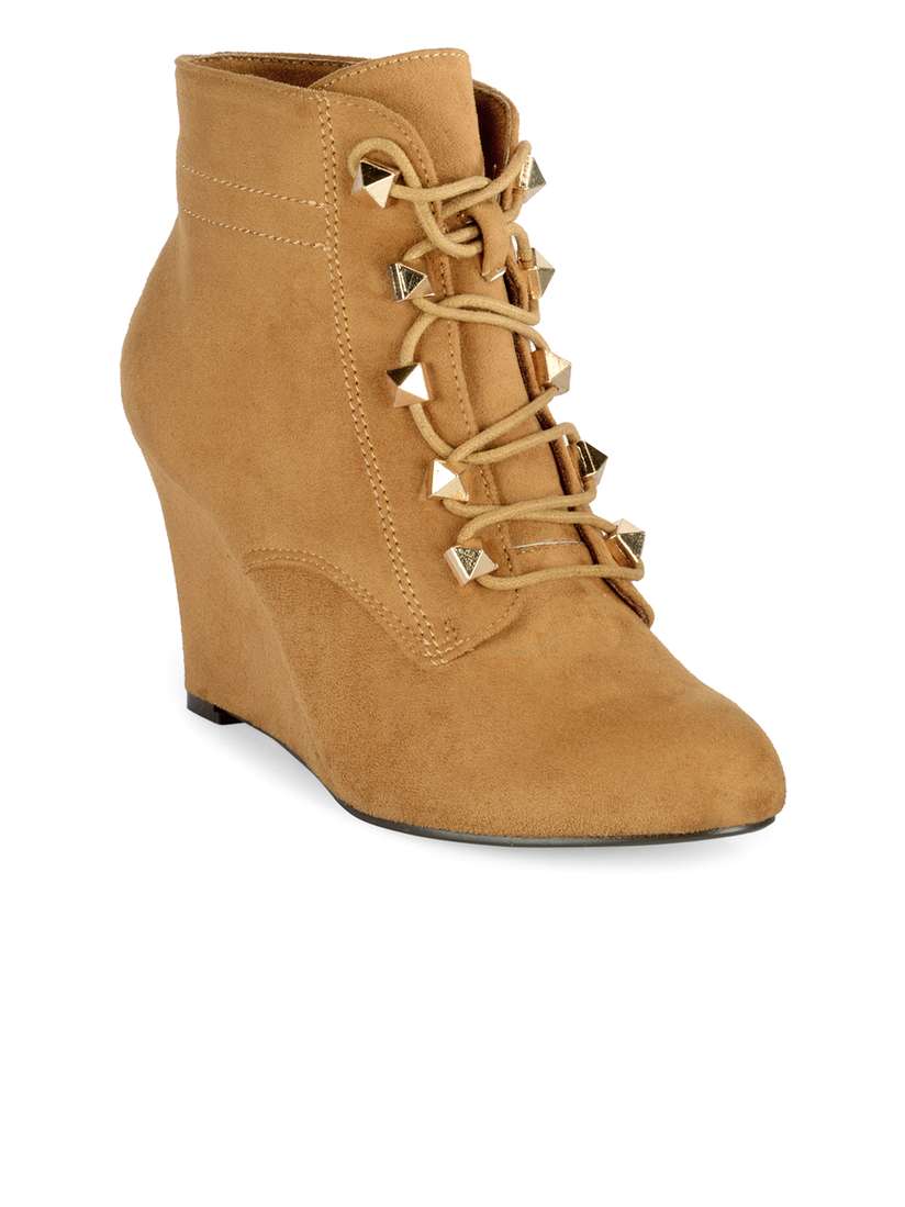 Ankle Boots Michael Kors Suede Wedge Booties Wedge Heel Brown