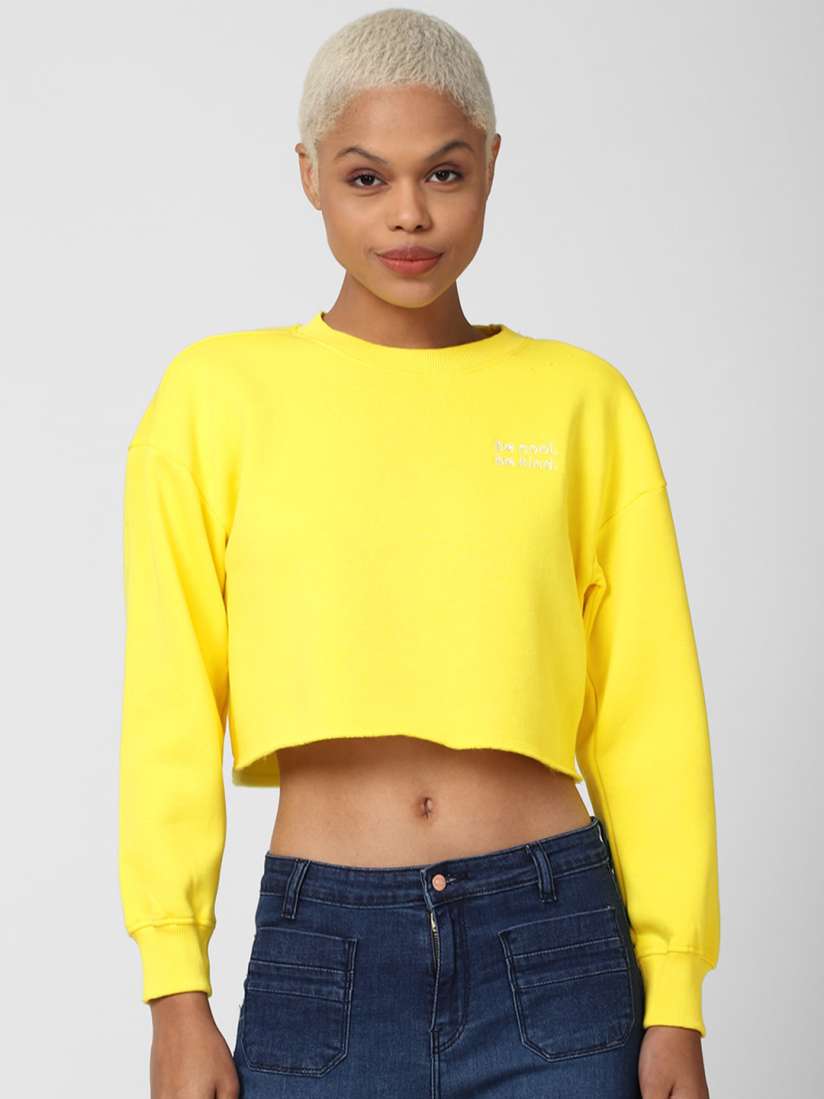 Buy FOREVER 21 Women Yellow Athletic Crop Sweatshirt Sweatshirts for Women 17120348 Myntra