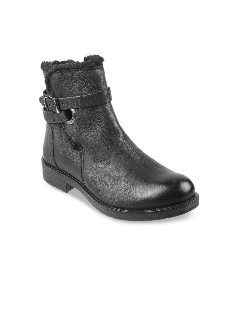 Buy Mochi Women Black Flat Boots Boots for Women 17121780 Myntra