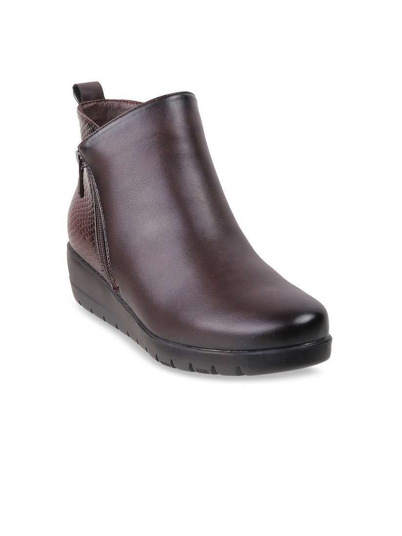Buy Mochi Women Brown Solid High Top Flat Boots Boots for Women 17122074 Myntra