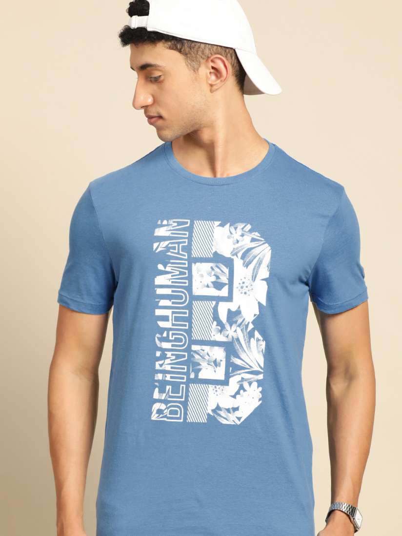 Buy Being Human Men Blue Brand Logo Printed Pure Cotton T shirt Tshirts for Men 17127184 Myntra