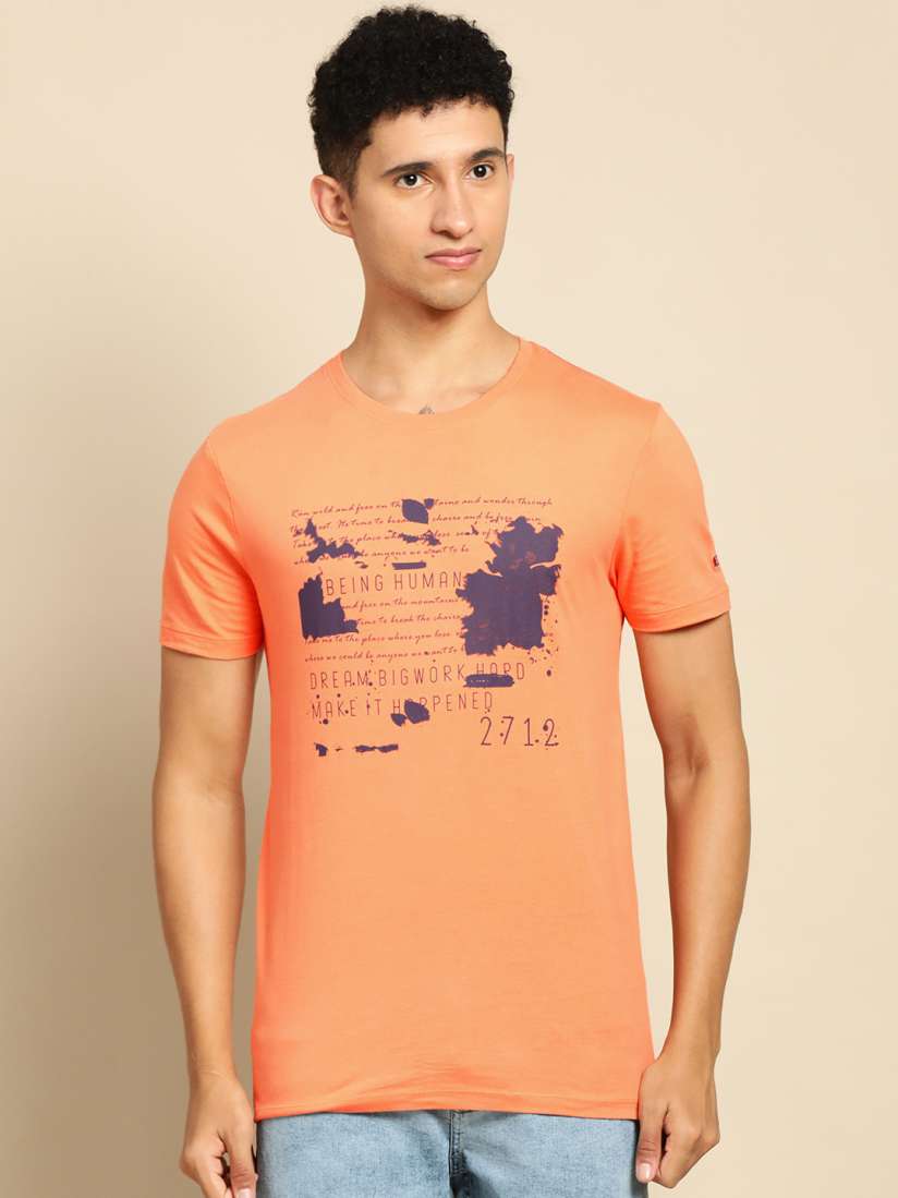 Buy Being Human Men Orange Typography Printed Pure Cotton T shirt Tshirts for Men 17127240 Myntra