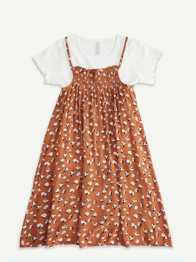 Buy Pantaloons Junior Girls Orange Floral A Line Dress Dresses for Girls 17129956 Myntra