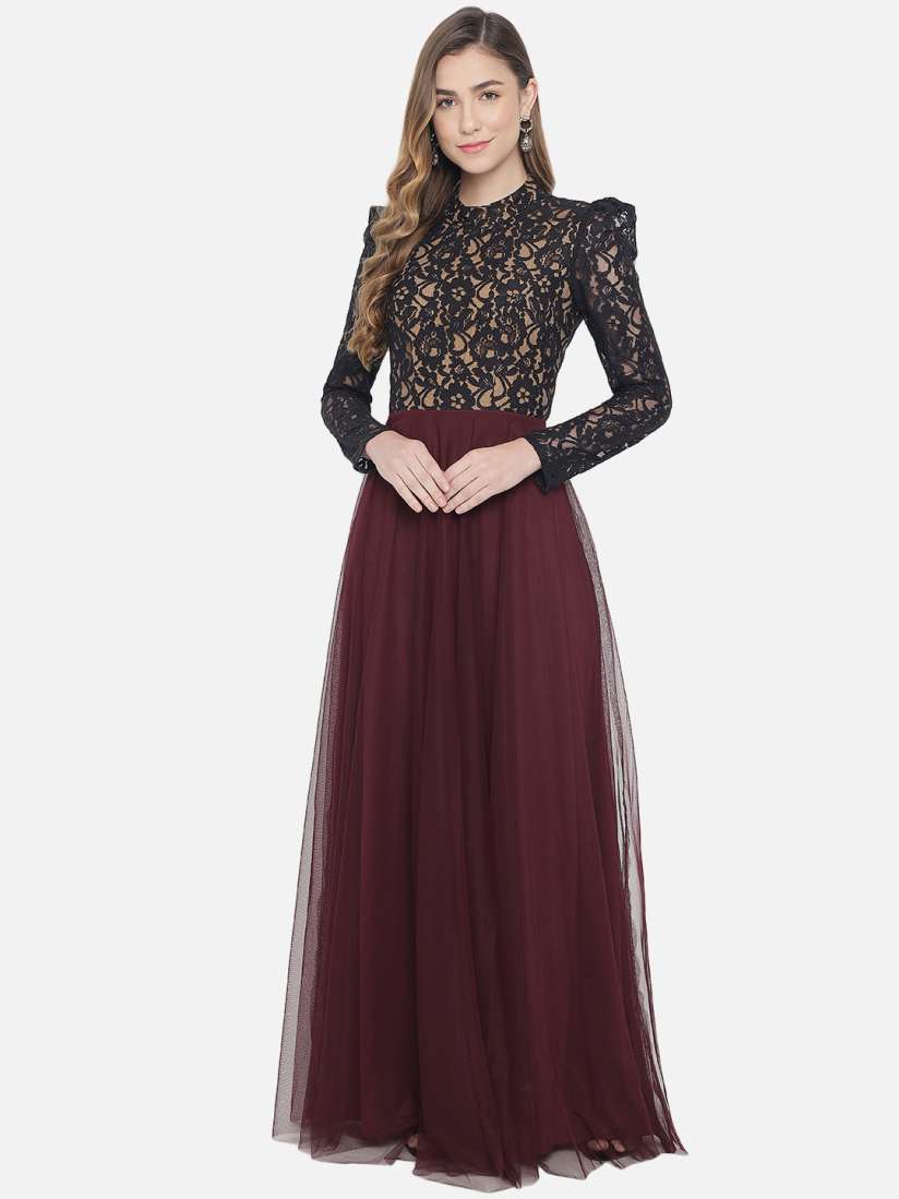 Buy Just Wow Maroon Net Maxi Dress Dresses for Women 17132882 Myntra