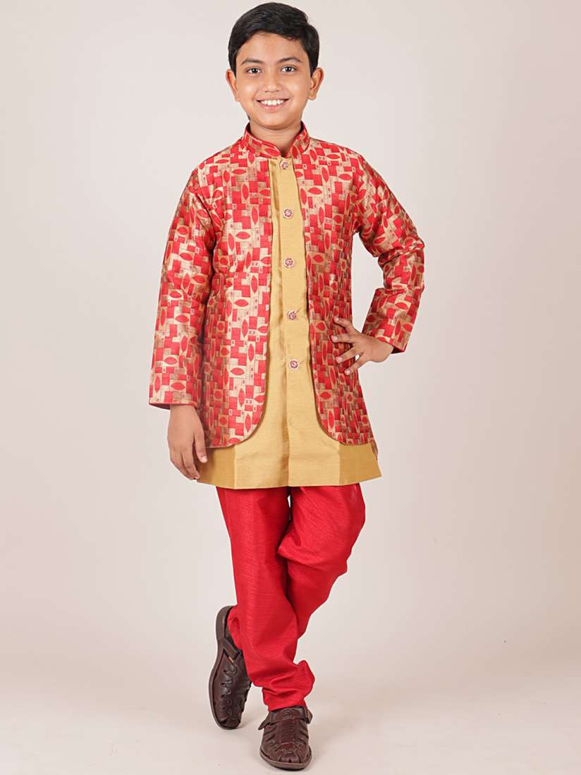 Buy Pothys Boys Red Gold Coloured Printed Jacquard Sherwani Set Sherwani for Boys 17135046 Myntra
