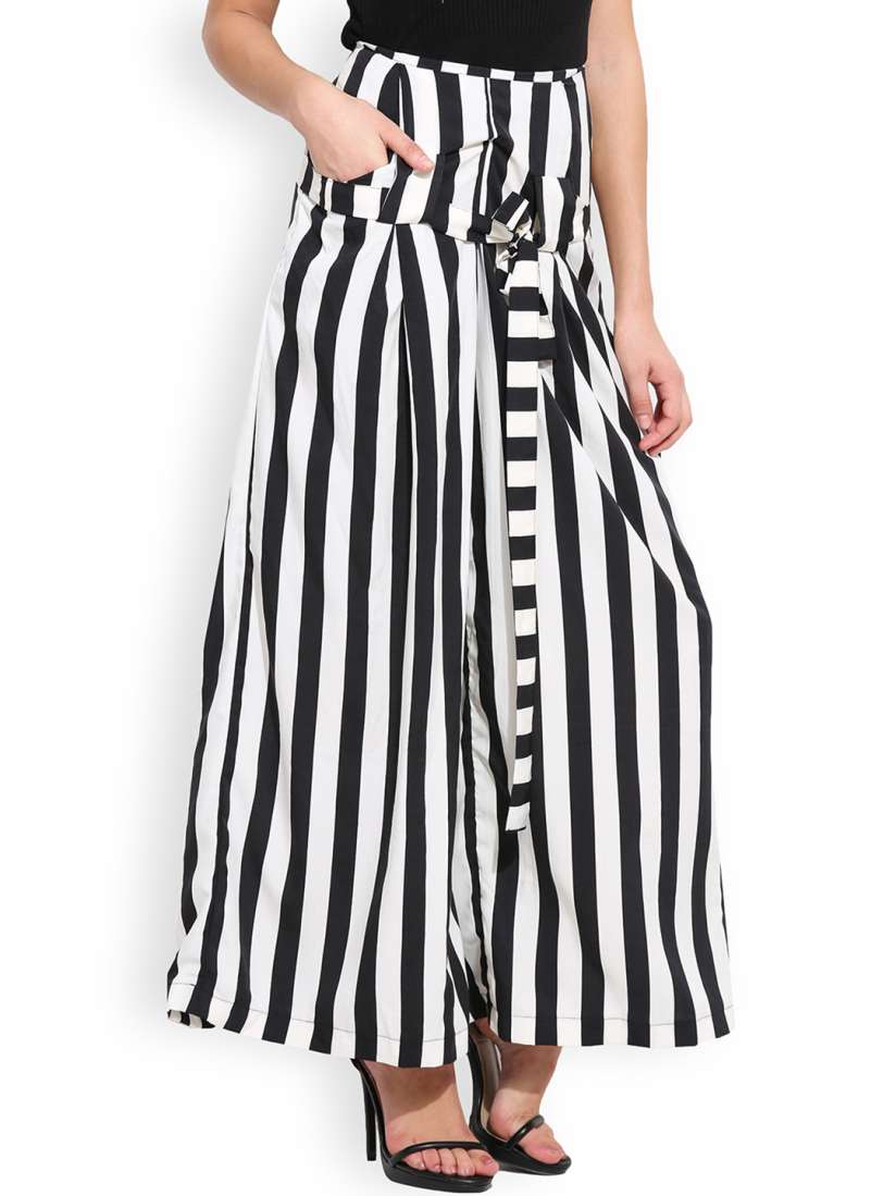 Buy THE SILHOUETTE STORE Women Black White Striped Palazzos Trousers for Women 1713918 Myntra
