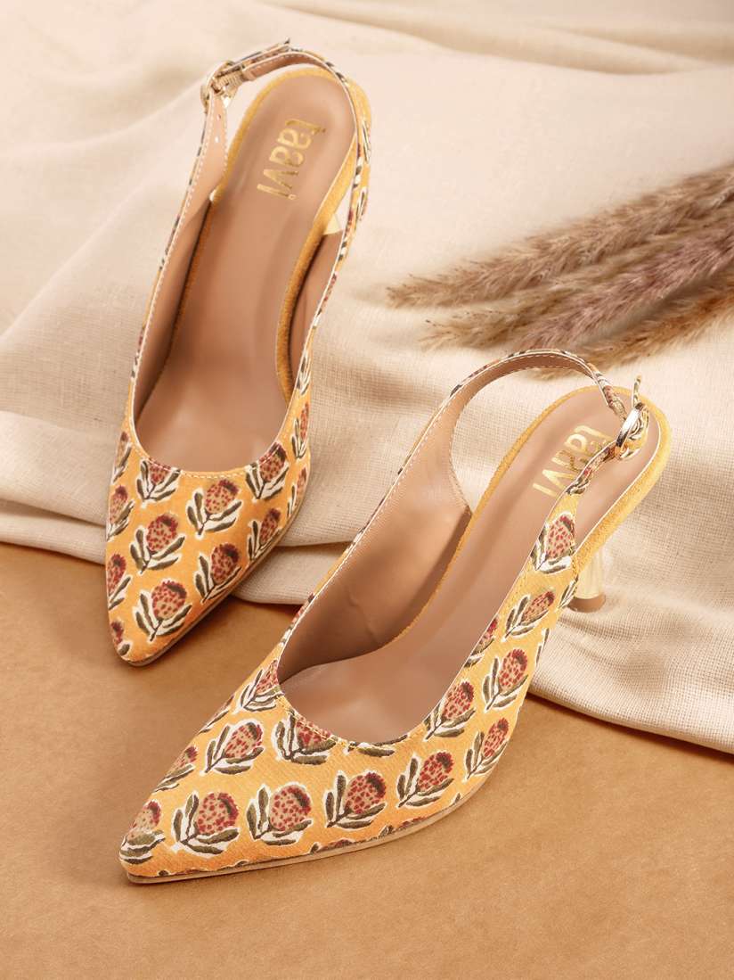 Yellow floral pumps cheap