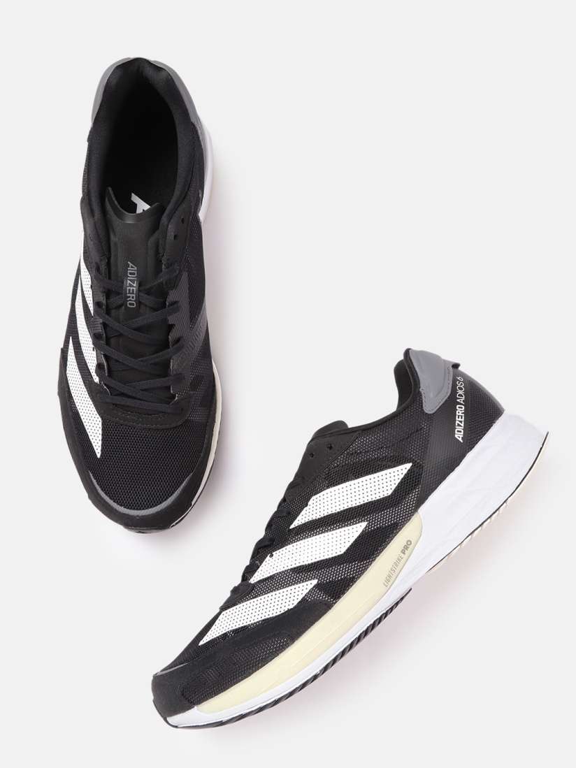 Buy ADIDAS Men Black White Striped Woven Design Adizero Adios 6 Sustainable Running Shoes Sports Shoes for Men 17146436 Myntra