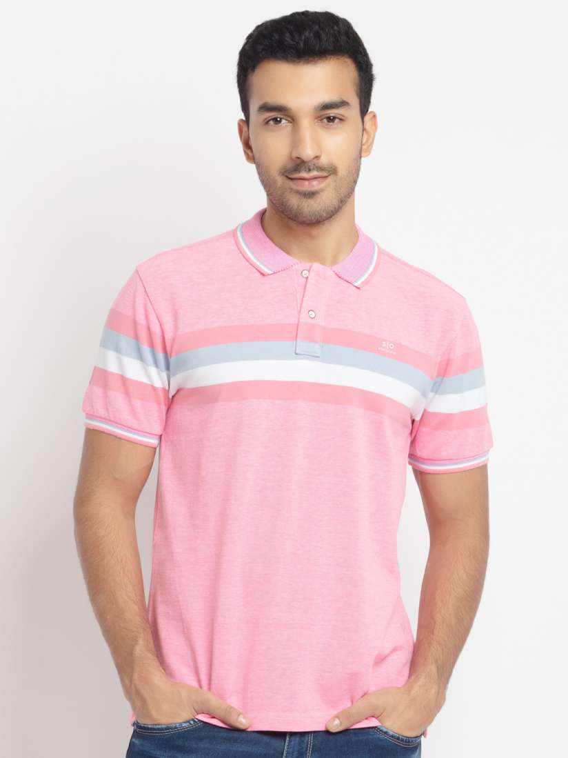 Buy Status Quo Men Pink White Striped Polo Collar Pockets T shirt Tshirts for Men 17148780 Myntra