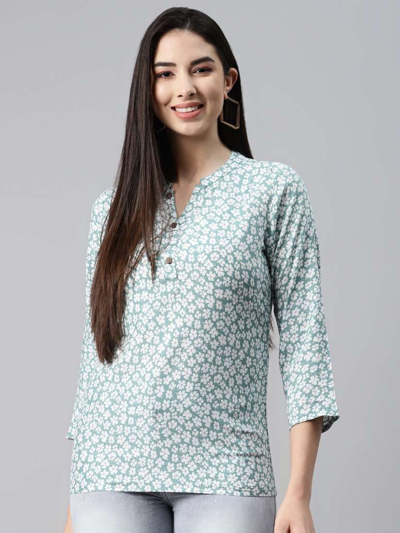 Buy MALHAAR Green White Floral Printed Kurti Tops for Women 17156640 Myntra