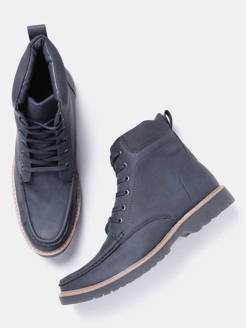 Buy Roadster Men Navy Solid High Top Flat Boots Boots for Men 1715797 Myntra