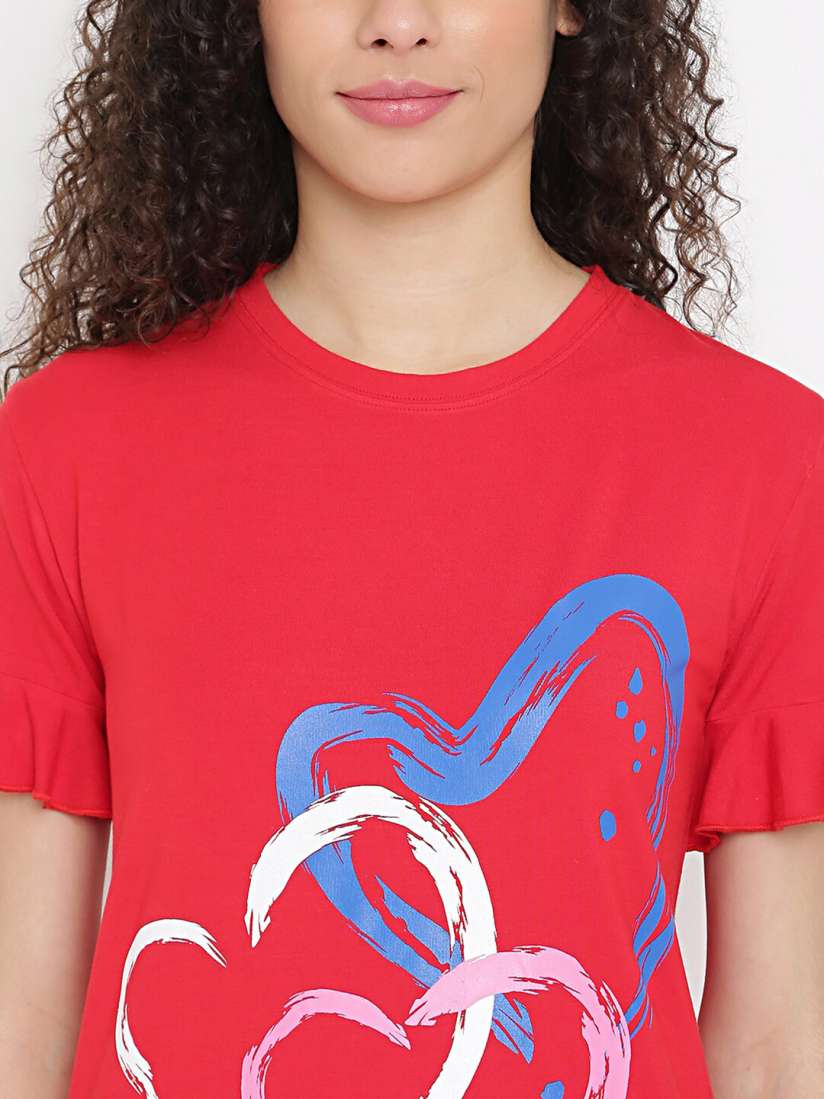 Buy La Intimo Red Printed Longline Nightdress Nightdress for Women 17157994 Myntra
