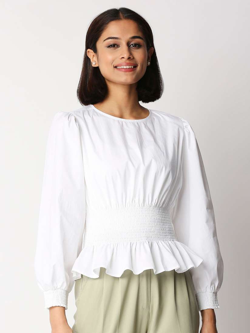 White cotton peplum top cheap