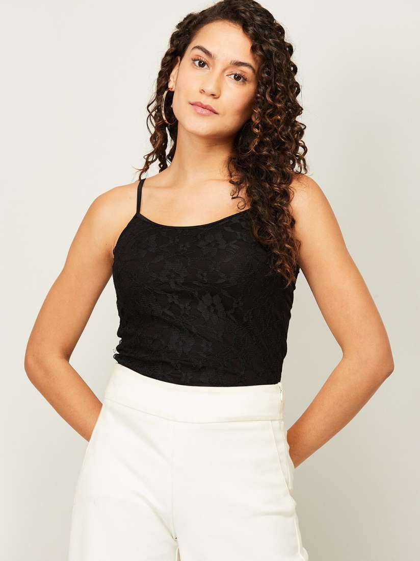 Buy CODE by Lifestyle Women Black Self Design Shoulder Strap Top Tops for Women 17160522 Myntra