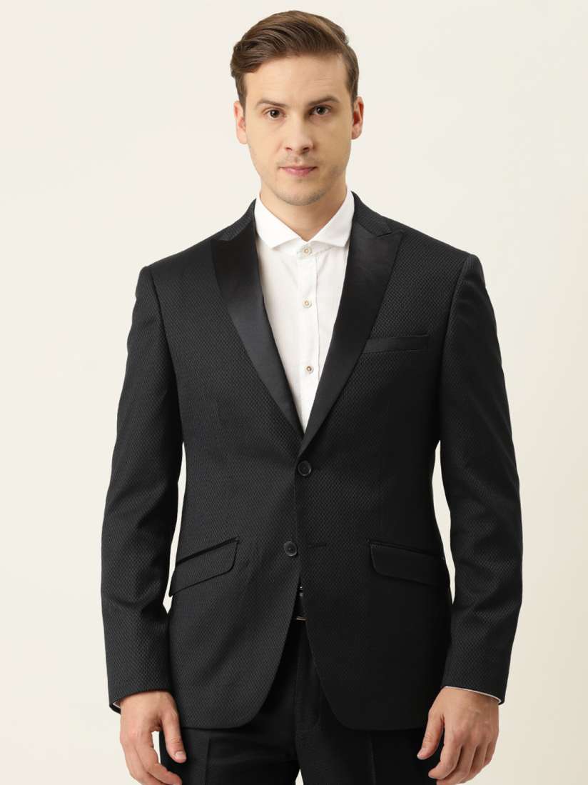 Buy Peter England Men Black Grey Neo Slim Fit Self Design Single Breasted Formal Blazer Blazers for Men 17160804 Myntra