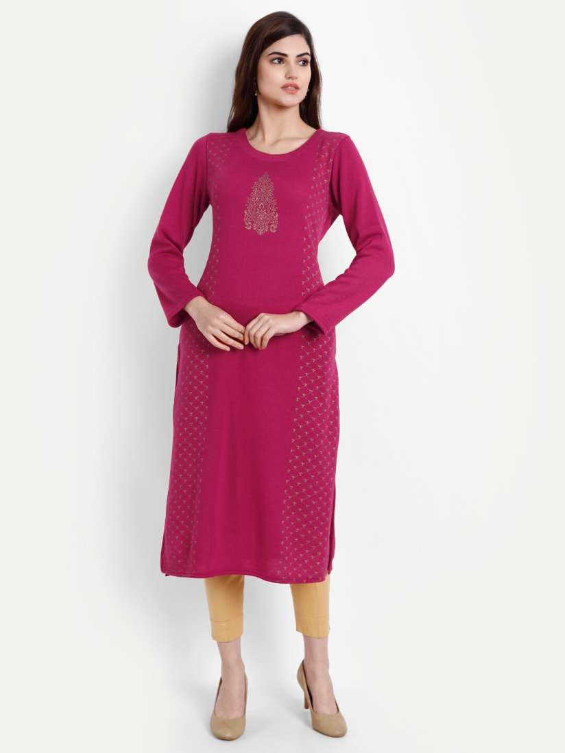 Buy SUTI Magenta Gold Toned Ethnic Motifs Foil Printed Winter Knitted Kurti Kurtis for Women 17161656 Myntra