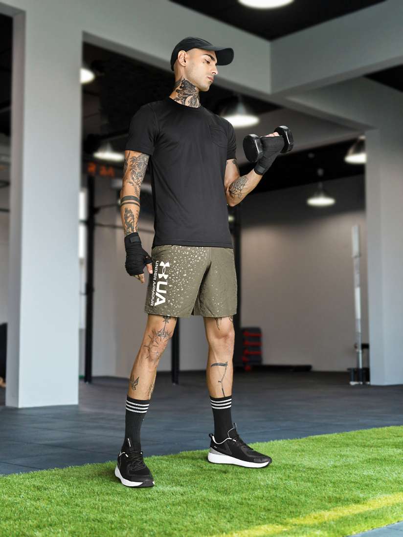 Buy UNDER ARMOUR Men Olive Green Printed Training Woven Emboss Sports Shorts Shorts for Men 17163836 Myntra