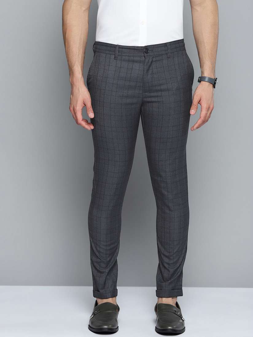 Buy Indian Terrain Men Charcoal Grey Black Checked Urban C Comfort Fit Trousers Trousers for Men 17164808 Myntra