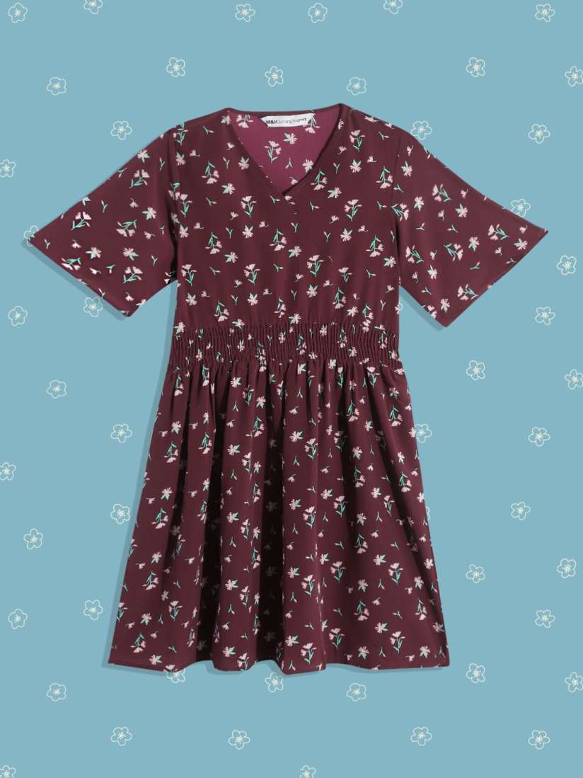 Buy M H Juniors Girls Maroon Pink Floral Print Fit Flare Dress Dresses for Girls 17167298 Myntra