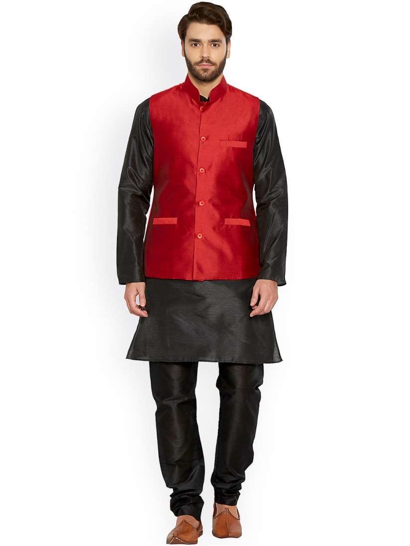 Maroon kurta with nehru jacket sale