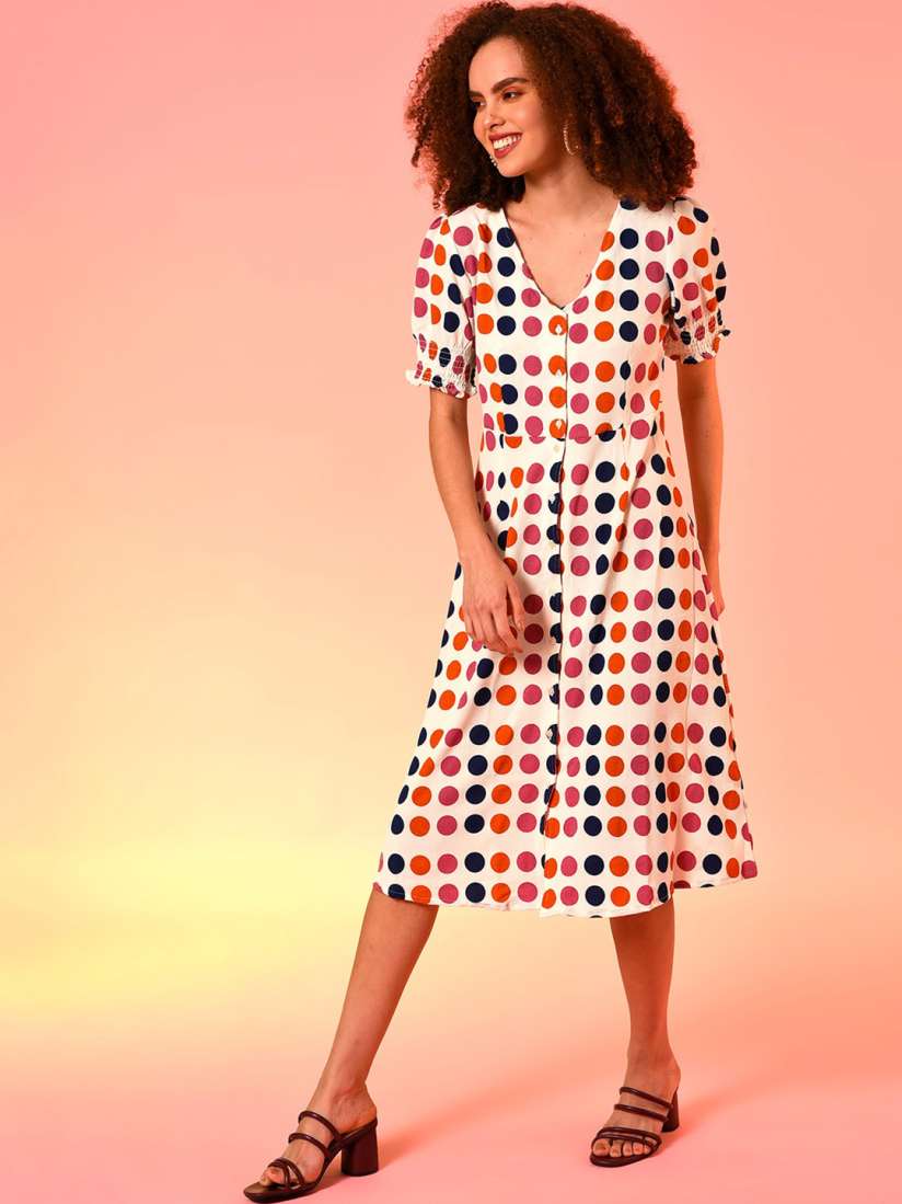 Multi coloured polka dot dress cheap