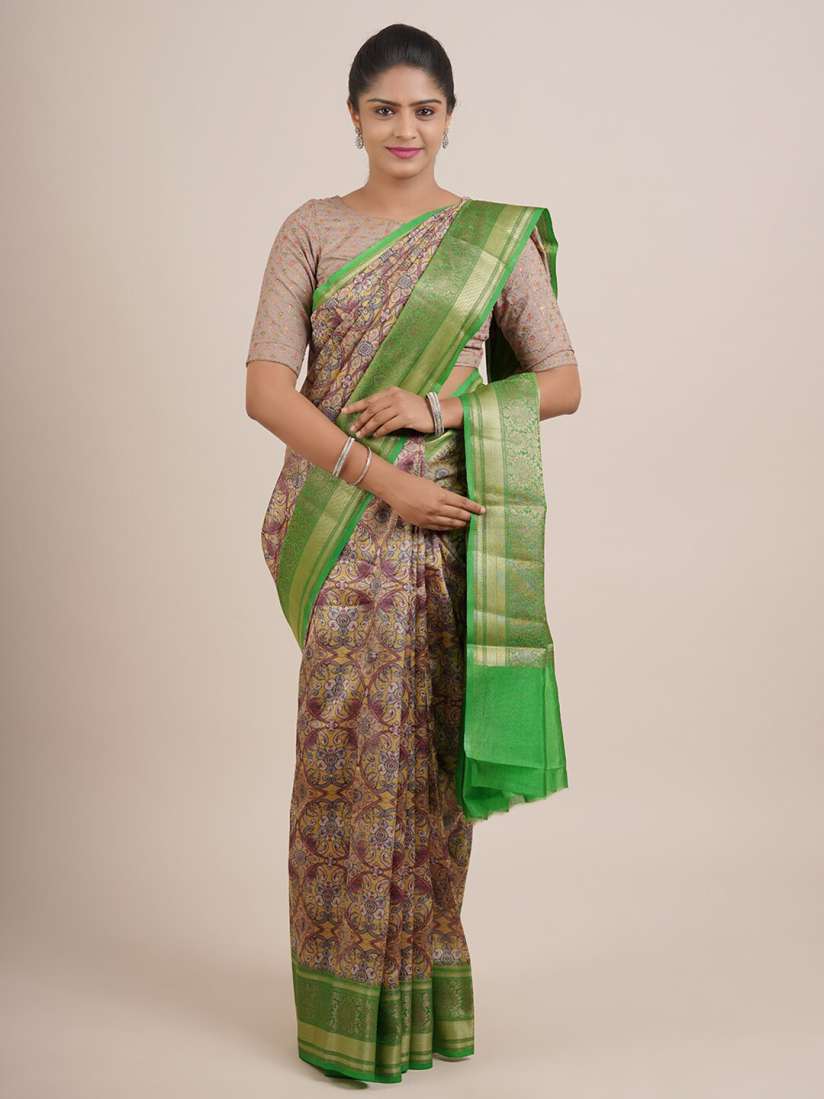 Buy Pothys Yellow Green Floral Organza Saree Sarees for Women 17181792 Myntra