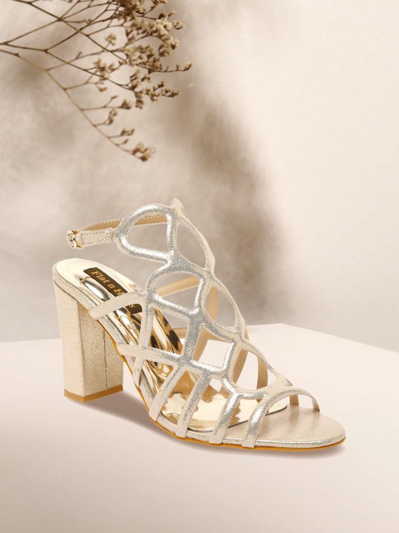 Buy Flat n Heels Gold Toned Block Peep Toes Heels for Women 17184878 Myntra