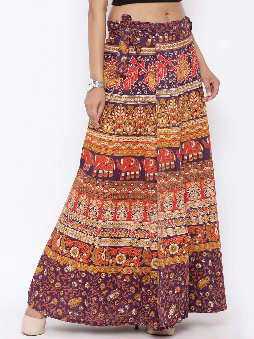Buy SOUNDARYA Brown Ethnic Print Wrap Around Maxi Skirt Skirts for Women 1718749 Myntra