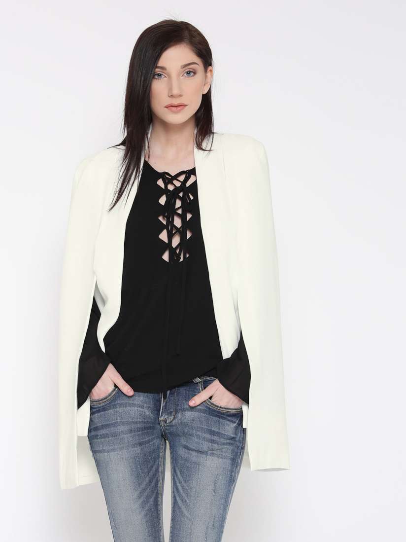 Buy FOREVER 21 White Open Front Cape Jacket Jackets for Women Myntra