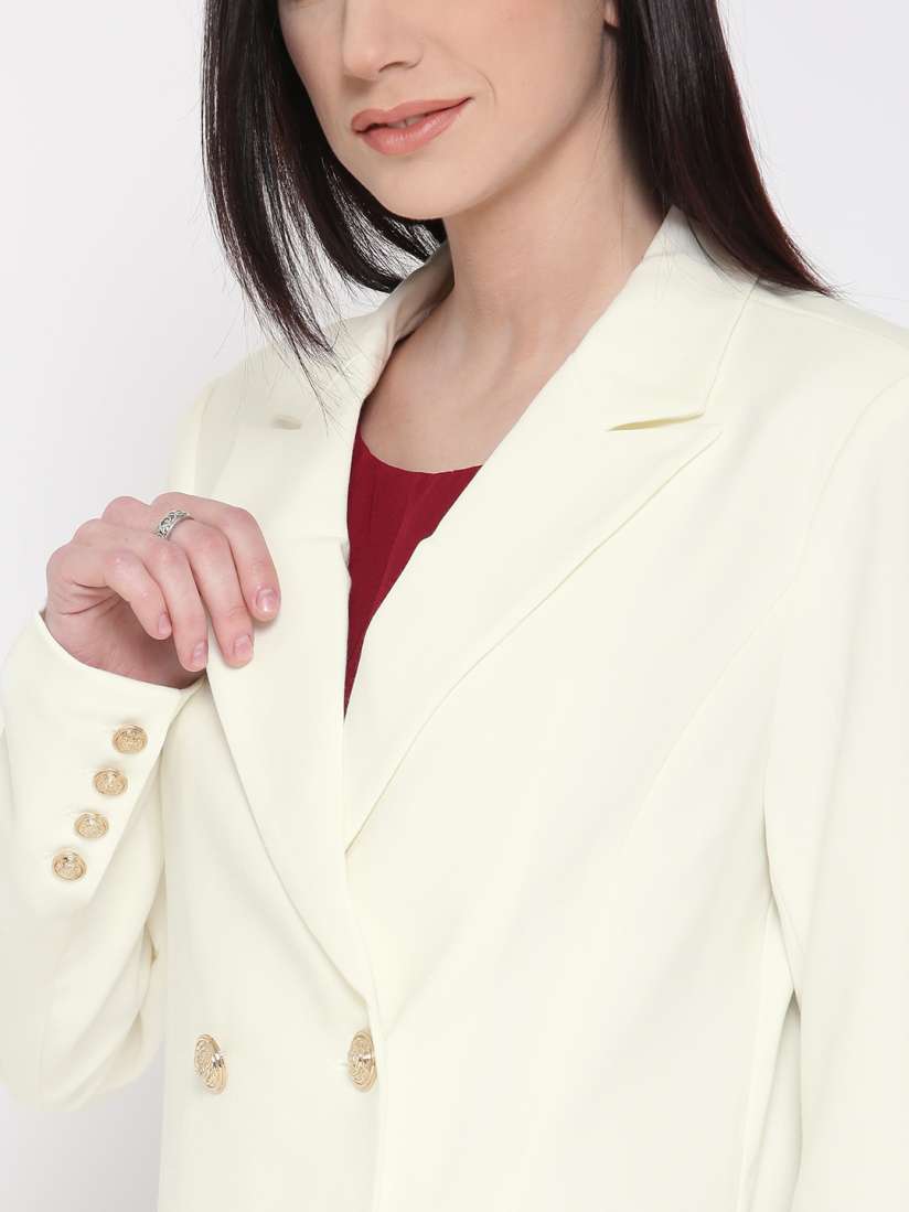 Buy FOREVER 21 Off White Double Breasted Longline Blazer Blazers for Women 1718950 Myntra