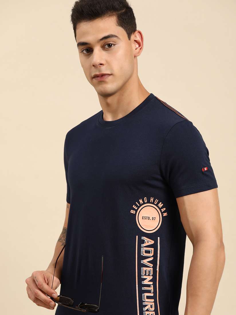 Buy Being Human Men Navy Blue Typography Printed Pure Cotton T shirt Tshirts for Men 17190692 Myntra