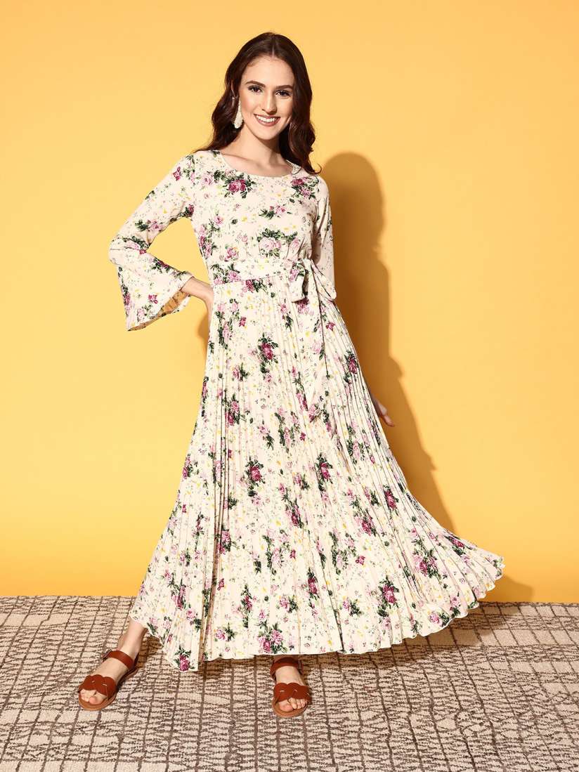 Buy Berrylush Women Beige Floral Pleated Form Dress Dresses for Women 17190858 Myntra
