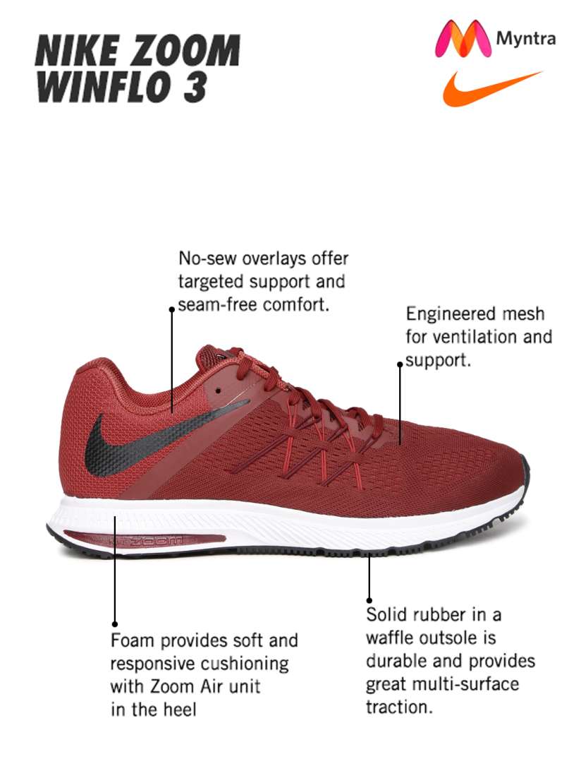 Buy Nike Men Maroon Zoom Winflo 3 Running Shoes Sports Shoes for Men 1719381 Myntra