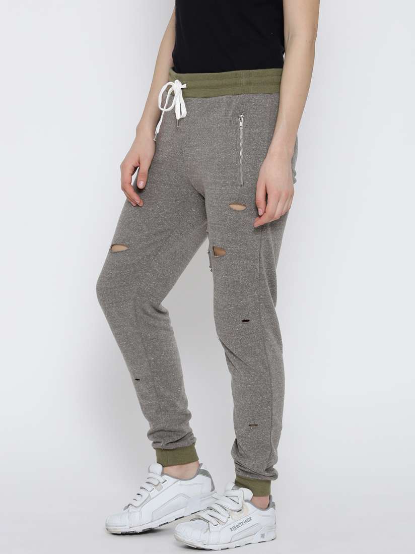 Buy FOREVER 21 Women Grey Melange Ripped Joggers Trousers for Women 1719785 Myntra