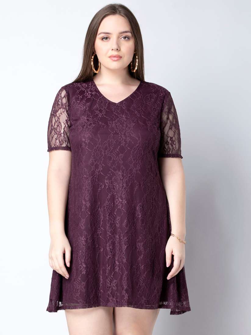 Buy FabAlley Curve Purple Lace Shift Dress Dresses for Women 17200450 Myntra