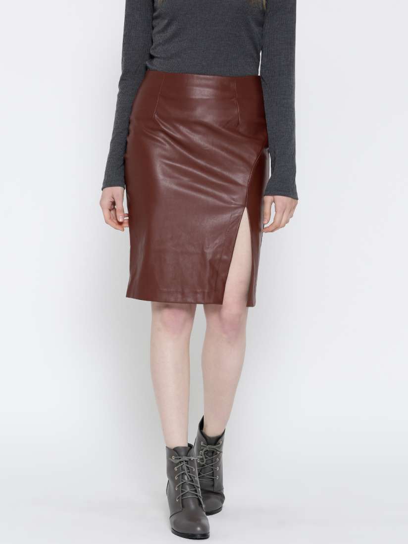 Buy FOREVER 21 Brown Faux Leather Pencil Skirt Skirts for Women 1720089 Myntra