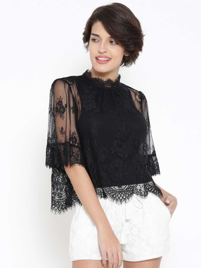 Black lace shirt forever 21 clearance