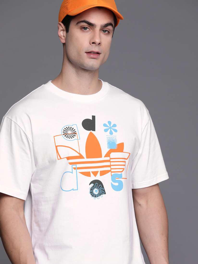 Buy ADIDAS Originals Men White Orange Brand Logo Printed Drop Shoulder Sleeves Sustainable T shirt Tshirts for Men 17204200 Myntra