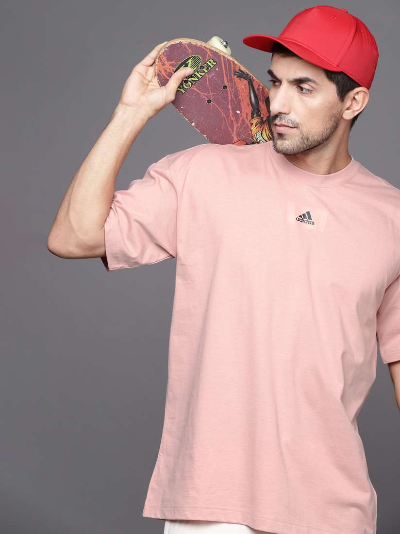 Buy ADIDAS Men Dusty Pink Pure Cotton Solid Printed Loose T shirt Tshirts for Men 17204366 Myntra