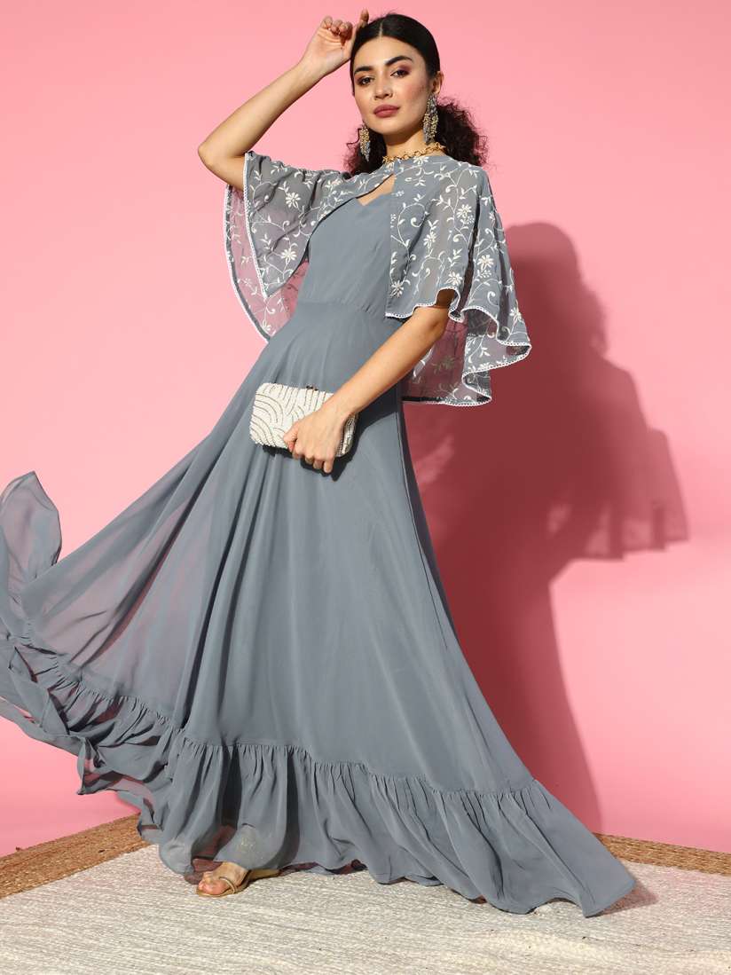 Buy Inddus Women Beautiful Grey Solid Swirling Volume Dress Ethnic Dresses for Women 17206428 Myntra