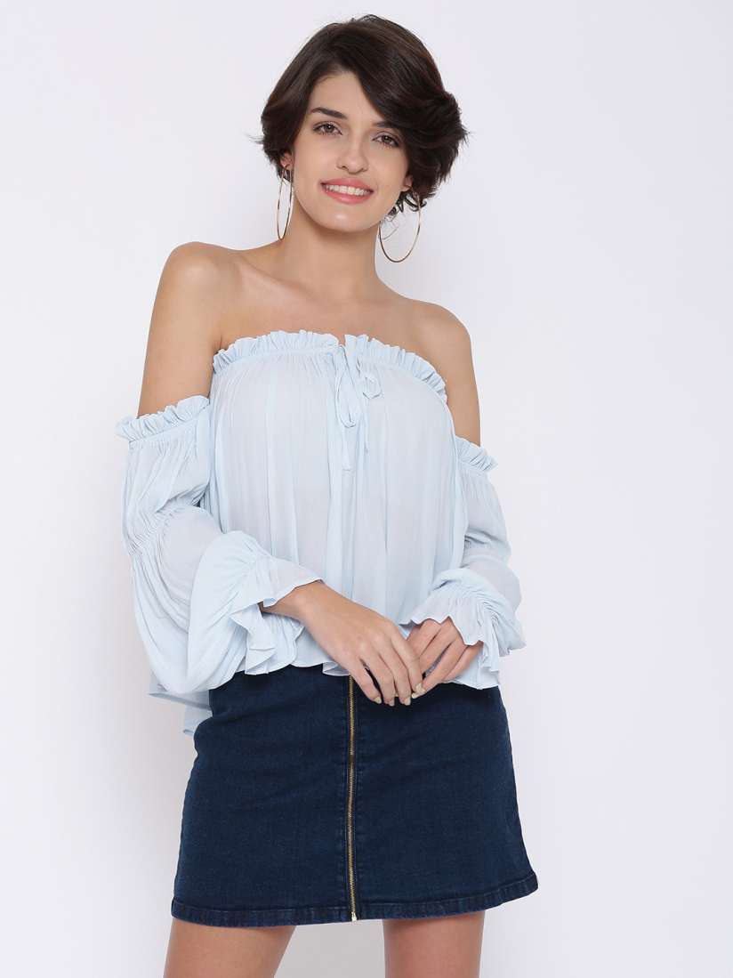 Buy FOREVER 21 Women Light Blue Bardot Top Tops for Women 1720649 Myntra
