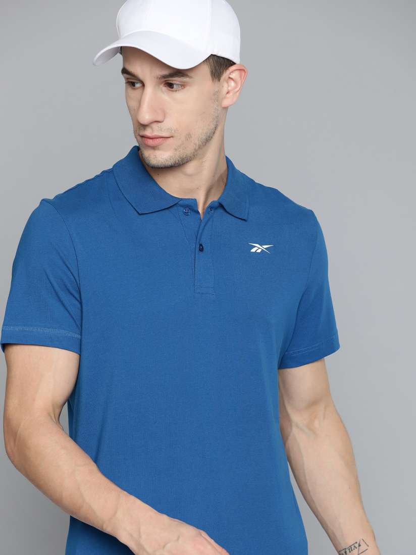 Buy Reebok Men Blue Polo Collar Pure Cotton Training T shirt Tshirts for Men 17210276 Myntra