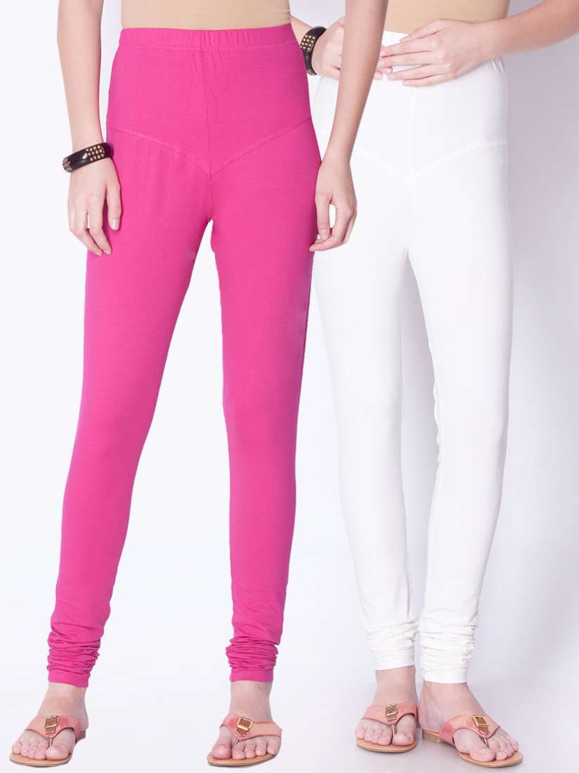 Buy Dollar Missy Women Pack Of 2 White Pink Solid Cotton Churidar Length Leggings Leggings for Women 17212530 Myntra