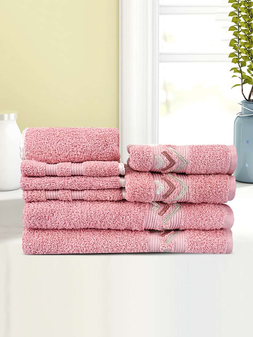 Buy LUSH BEYOND Set Of 8 Peach Solid 500GSM Cotton Towel Set Towel Set for Unisex 17221676 Myntra