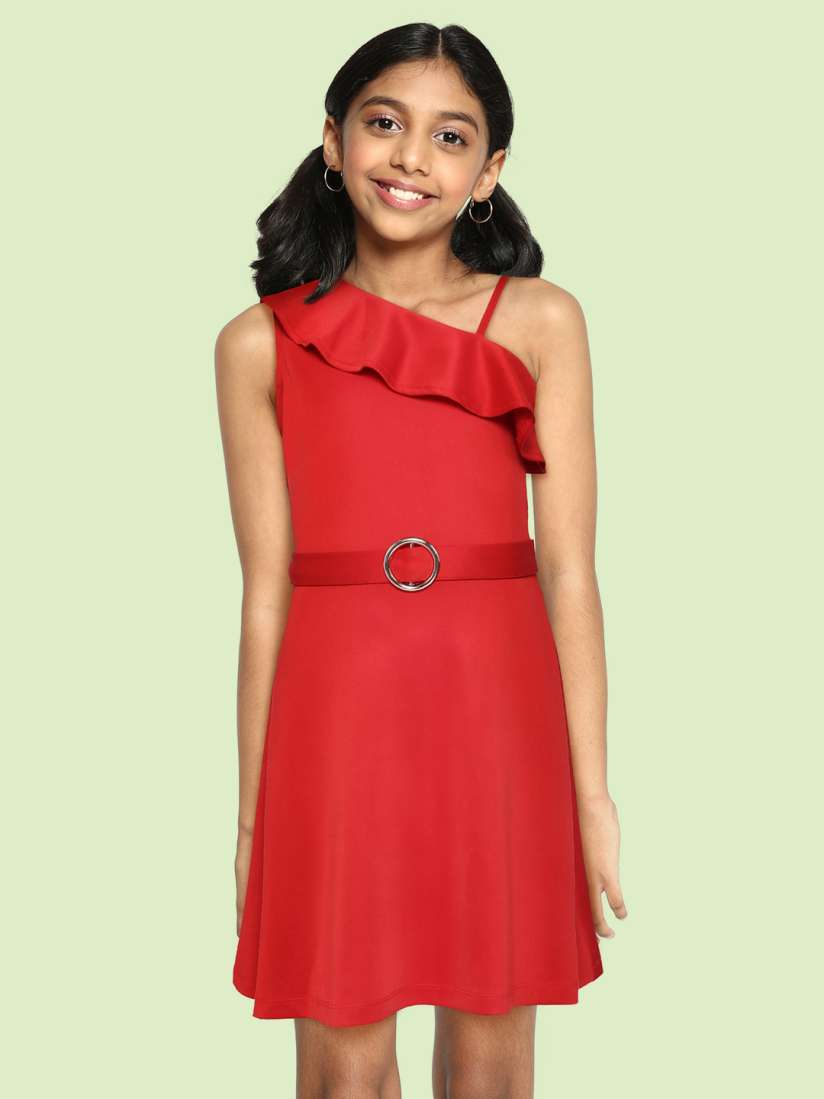 Buy Allen Solly Junior Girls Red Solid One Shoulder Dress Dresses for Girls 17228016 Myntra