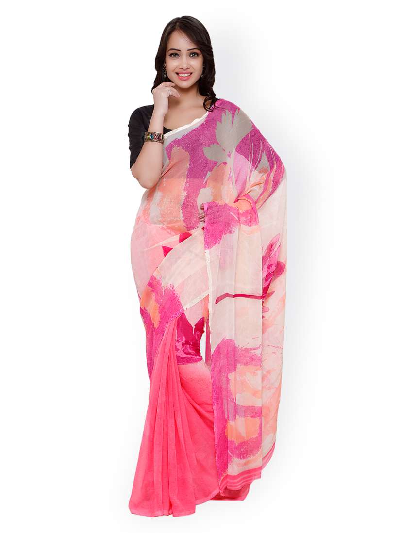Buy Vaamsi Pink White Chiffon Printed Saree Sarees for Women 1723802 Myntra
