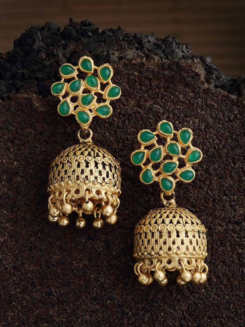 Buy PANASH Gold Plated Green Stone Dome Shaped Jhumka Earrings Earrings for Women 17239944 Myntra