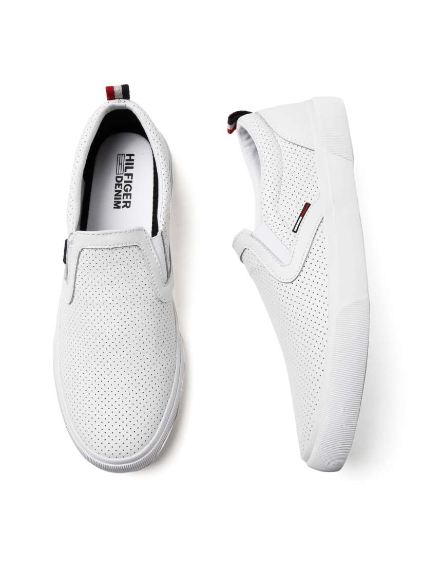 Buy Tommy Hilfiger Men White Perforated Leather Slip On Sneakers Casual Shoes for Men 1724005 Myntra