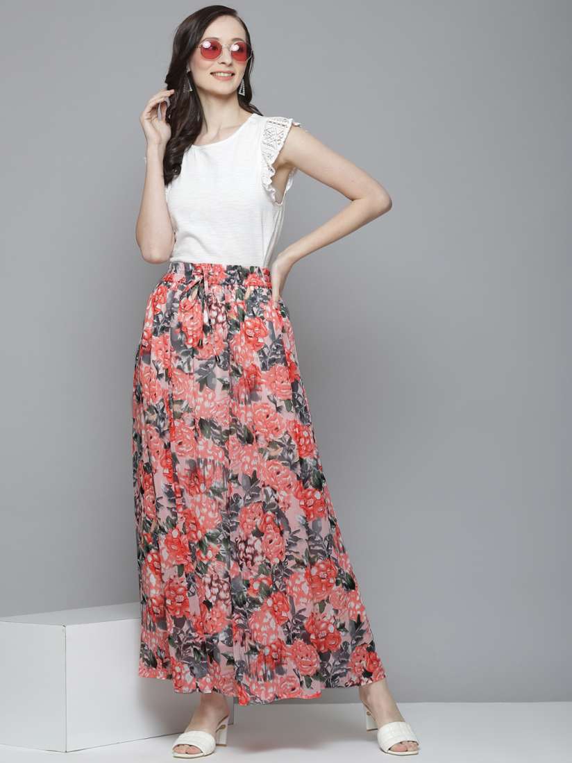 Buy SASSAFRAS Women Pink Grey Floral Printed Maxi A Line Skirt Skirts for Women 17240152 Myntra