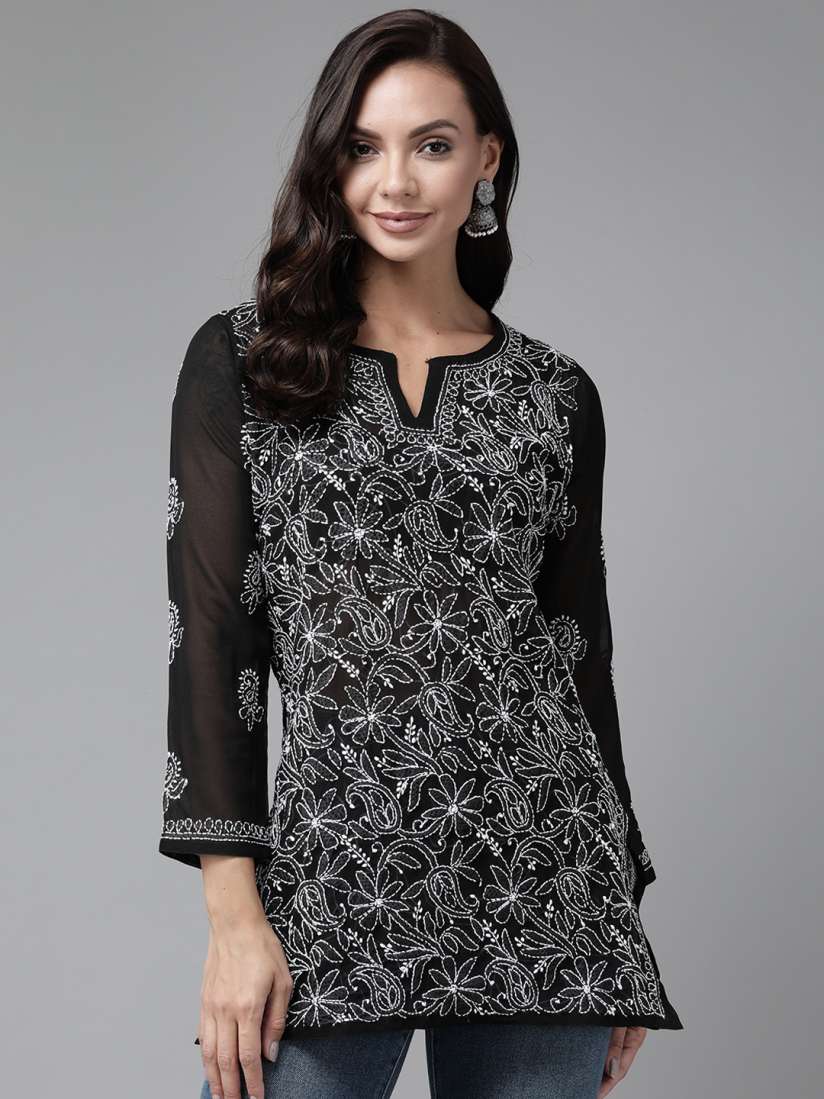 Buy ADA Black White Ethnic Motifs Embroidered Chikankari Handloom Kurti Kurtis for Women 17241056 Myntra
